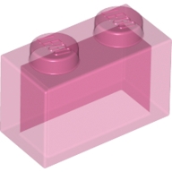 Lego kostka (kostička) 1x2 bez vnitřní trubičky, průhledná tmavě růžová (4129873, 6096995, 6244913)